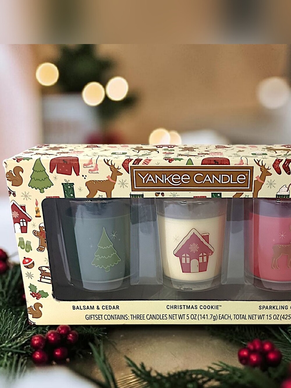 Yankee Candle Holiday Gift Set 3 Piece Balsam Cedar Christmas Cookie Cinnamon